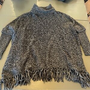 Quinn Black & White Marled Fringe Turtleneck Sweater